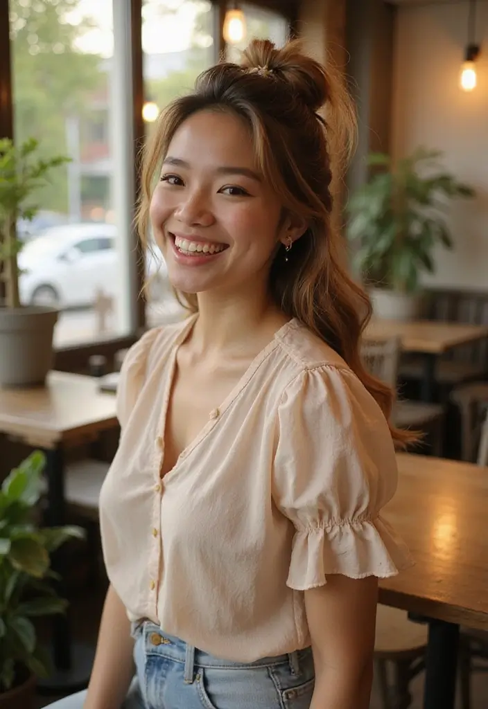 20 Adorable Short Fluffy Hairstyle Ideas That Will Make You Want to Chop It All Off! - 18. Fluffy Half-Up, Half-Down